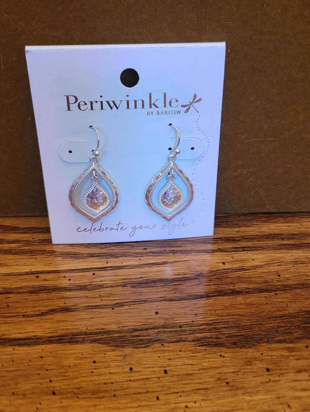 Periwinkle by Barlow Silver Teardrop Earrings with Opalescent Center